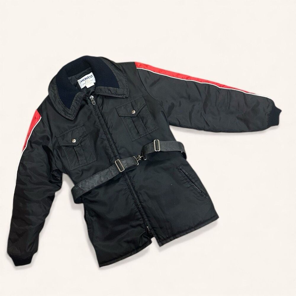 Vintage Midwest Fox Point Winter Jacket L Black Red Trim Union Made USA 80s